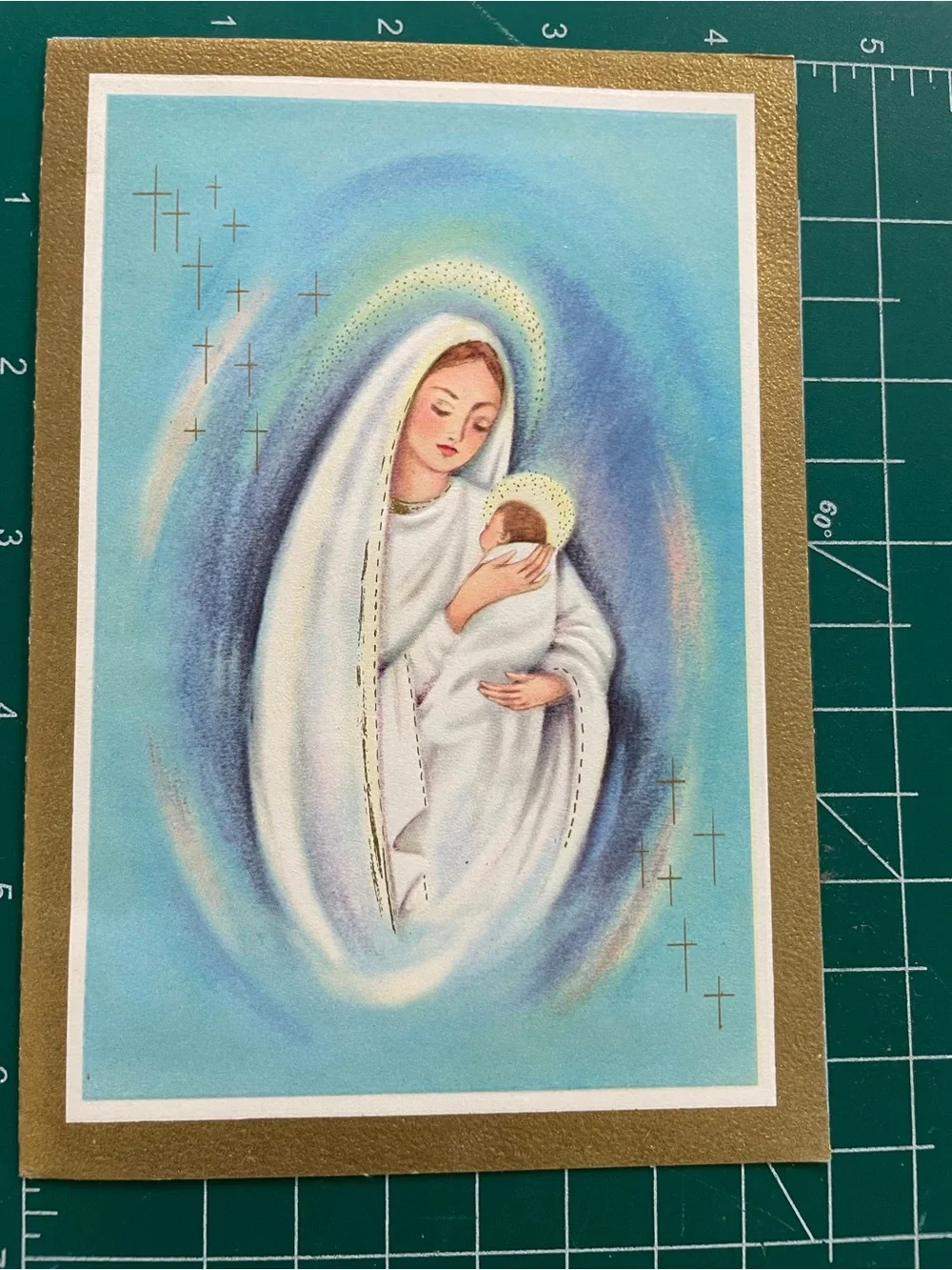 Vintage Religious Christmas Card with Virgin Mary Holding Baby Jesus